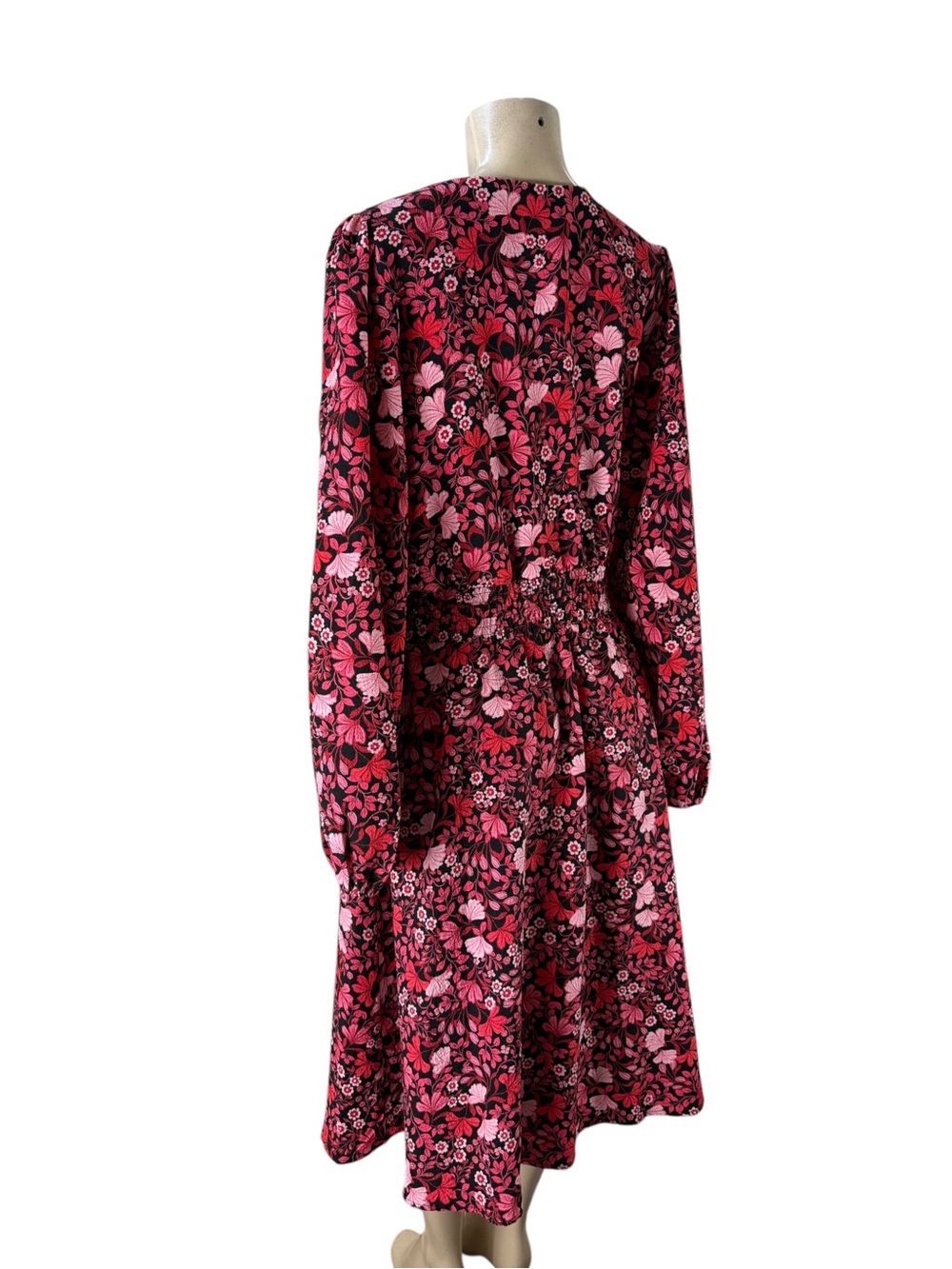 NWT DRAPER JAMES Floral V-Neck Long Sleeve Midi Dress - Pink/Black - Picture 4 of 7